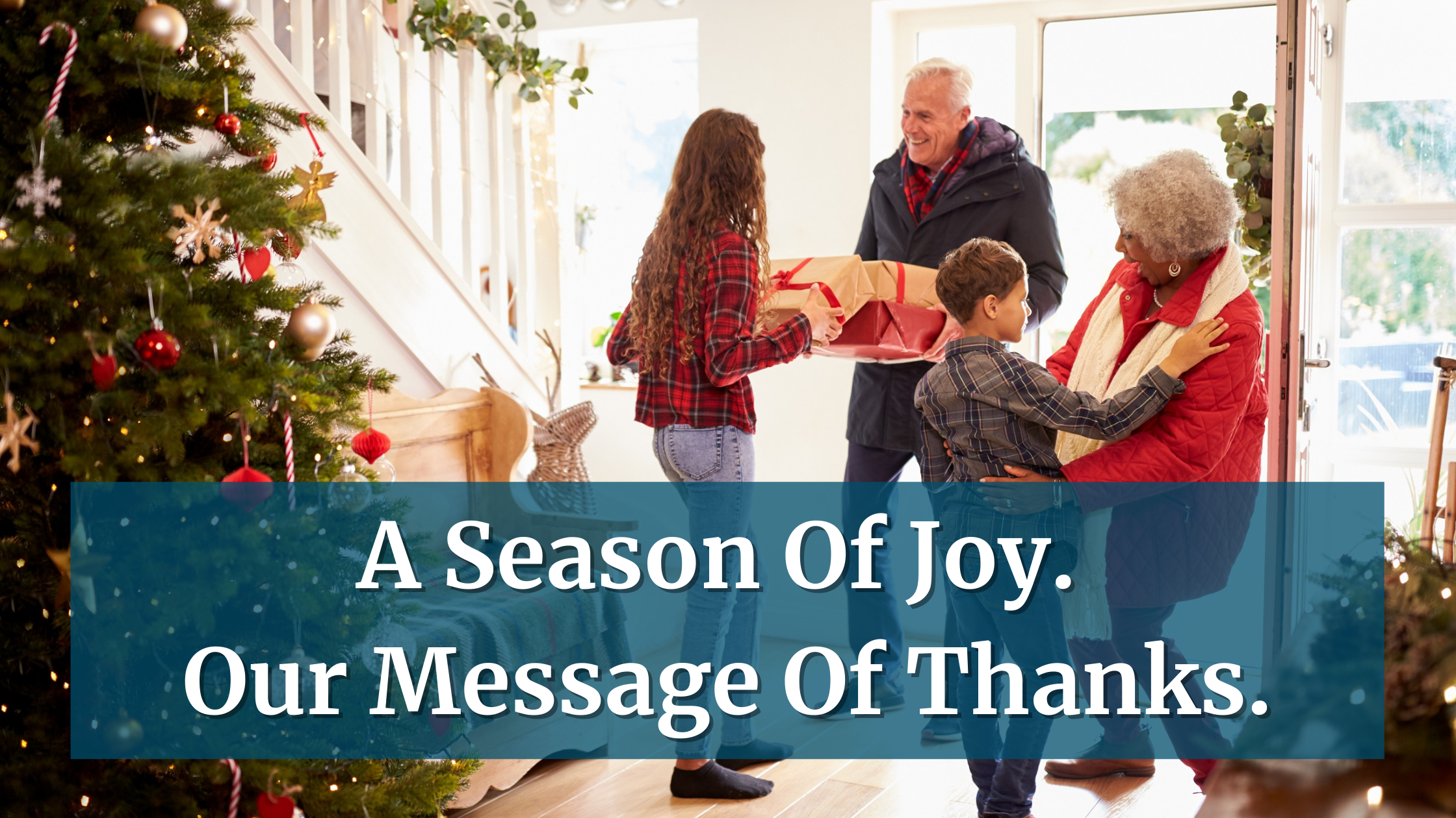 Blog banner. Kids greeting grandparents. AFFCU christmas message of thanks