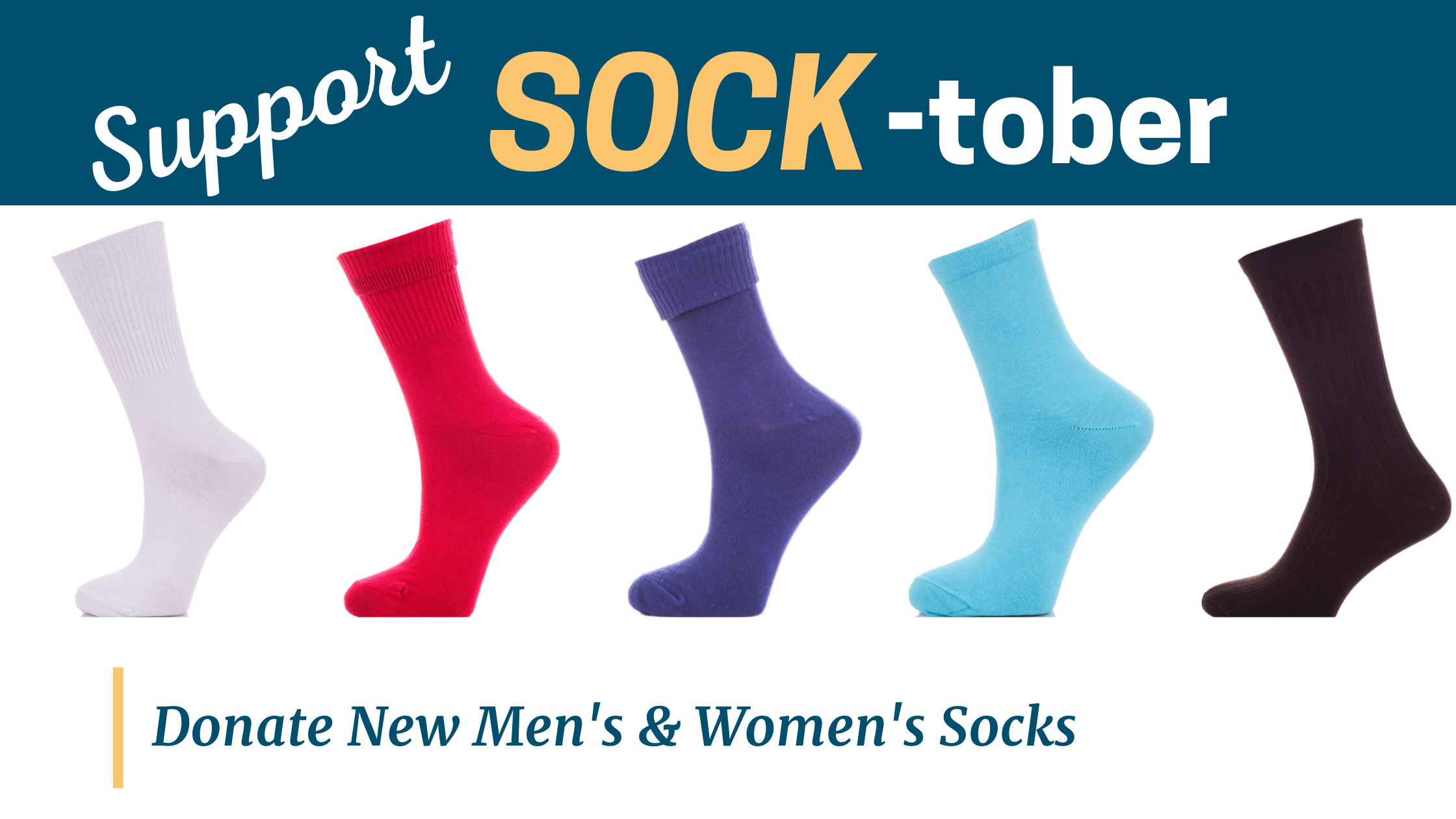 Support Socktober banner. Image of colored socks