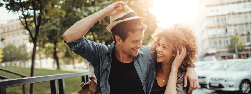 couple walking through park